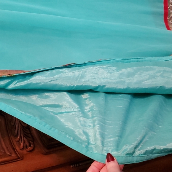 Handmade in INDIA embroidered crystals silk SARI M - Picture 3 of 9